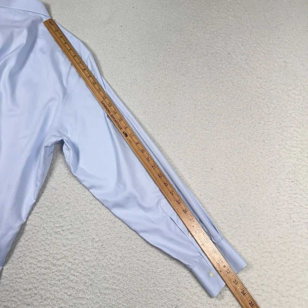 Men's Suit Supply Traveller Shirt Men's 46 18 Slim Fit Blue Twill Button‎ Front